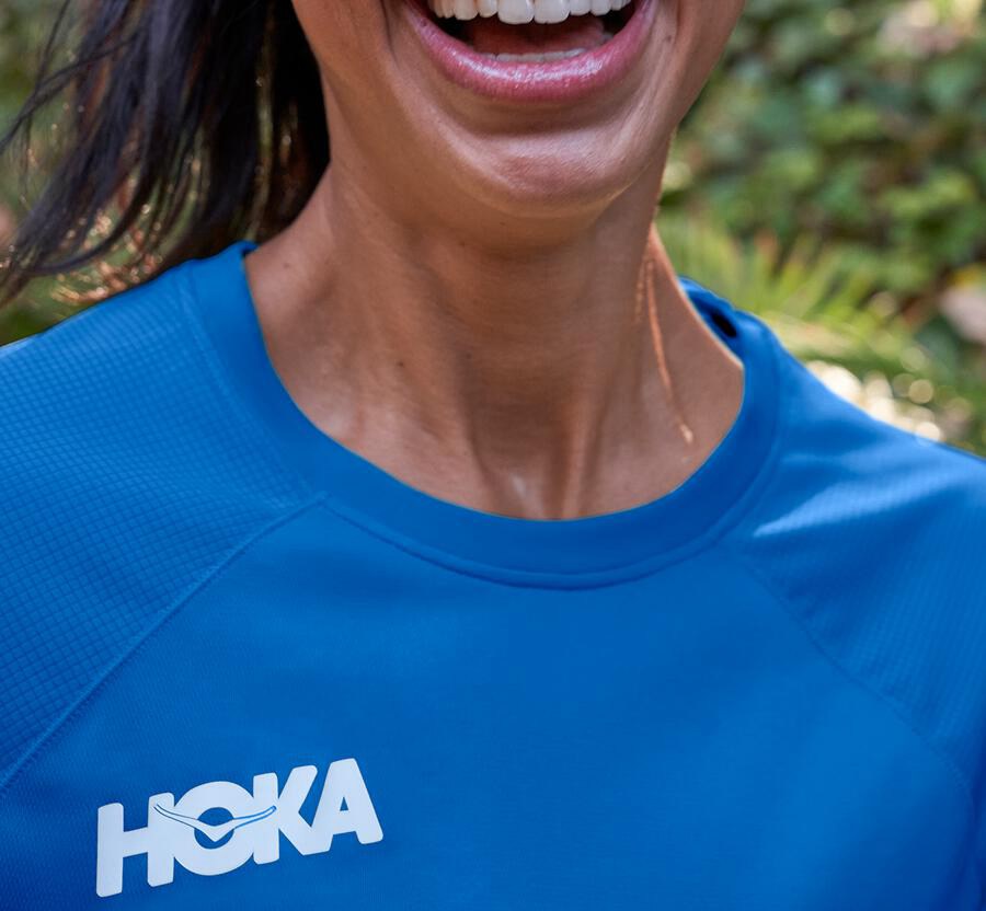 Hoka Australia One One Performance Long Sleeve - Womens Tops Blue - QLARI-1472